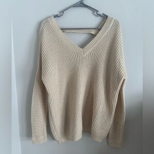 Forever 21 Cream V-Neck Sweater